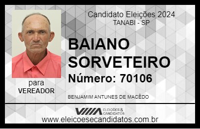 Candidato BAIANO SORVETEIRO 2024 - TANABI - Eleições