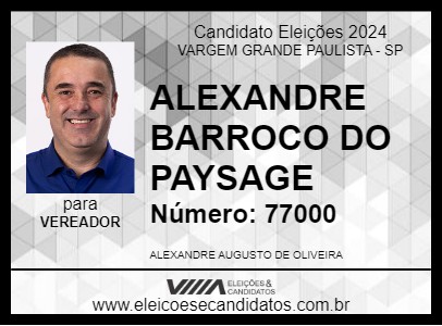 Candidato ALEXANDRE BARROCO DO PAYSAGE 2024 - VARGEM GRANDE PAULISTA - Eleições