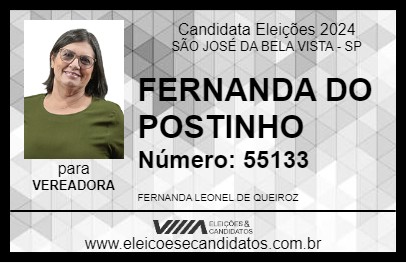 Candidato FERNANDA DO POSTINHO 2024 - SÃO JOSÉ DA BELA VISTA - Eleições