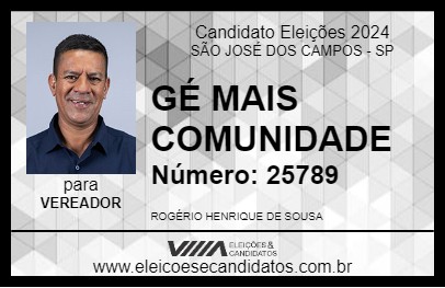 Candidato GÉ MAIS COMUNIDADE 2024 - SÃO JOSÉ DOS CAMPOS - Eleições