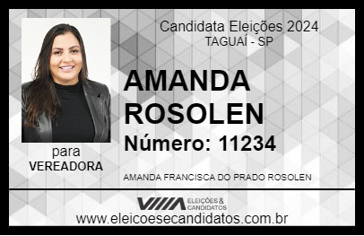 Candidato AMANDA ROSOLEN 2024 - TAGUAÍ - Eleições