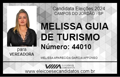 Candidato MELISSA GUIA DE TURISMO 2024 - CAMPOS DO JORDÃO - Eleições