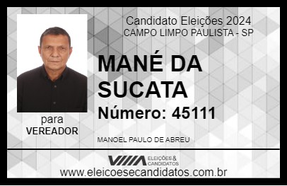 Candidato MANÉ DA SUCATA 2024 - CAMPO LIMPO PAULISTA - Eleições