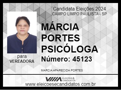 Candidato MÁRCIA PORTES PSICÓLOGA 2024 - CAMPO LIMPO PAULISTA - Eleições