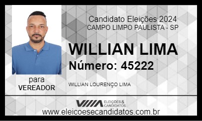 Candidato WILLIAN LIMA 2024 - CAMPO LIMPO PAULISTA - Eleições