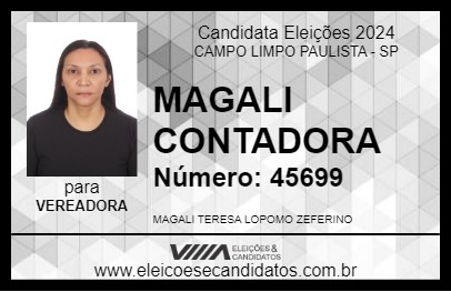 Candidato MAGALI CONTADORA 2024 - CAMPO LIMPO PAULISTA - Eleições