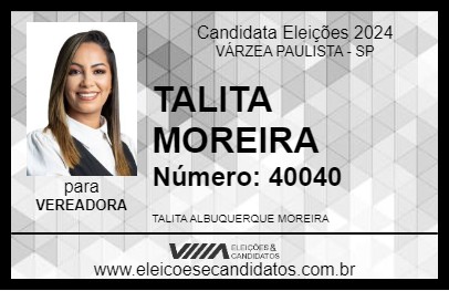 Candidato TALITA MOREIRA 2024 - VÁRZEA PAULISTA - Eleições