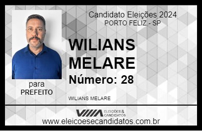 Candidato WILIANS MELARE 2024 - PORTO FELIZ - Eleições