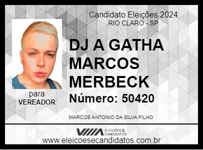 Candidato DJ A GATHA MARCOS MERBECK 2024 - RIO CLARO - Eleições