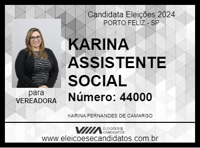 Candidato KARINA ASSISTENTE SOCIAL 2024 - PORTO FELIZ - Eleições