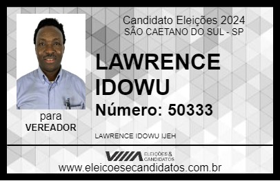 Candidato LAWRENCE IDOWU 2024 - SÃO CAETANO DO SUL - Eleições