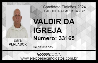 Candidato VALDIR DA IGREJA 2024 - CACHOEIRA PAULISTA - Eleições