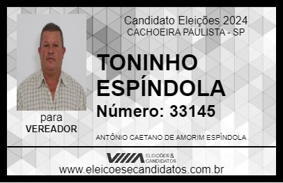 Candidato TONINHO ESPÍNDOLA 2024 - CACHOEIRA PAULISTA - Eleições