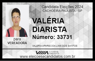 Candidato VALÉRIA DIARISTA 2024 - CACHOEIRA PAULISTA - Eleições