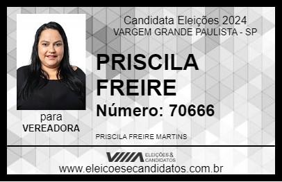 Candidato PRISCILA FREIRE 2024 - VARGEM GRANDE PAULISTA - Eleições