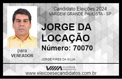 Candidato JORGE DA LOCAÇÃO 2024 - VARGEM GRANDE PAULISTA - Eleições