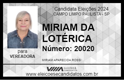 Candidato MIRIAM DA LOTÉRICA 2024 - CAMPO LIMPO PAULISTA - Eleições