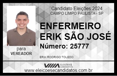 Candidato ENFERMEIRO ERIK SÃO JOSÉ 2024 - CAMPO LIMPO PAULISTA - Eleições