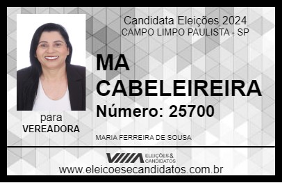 Candidato MA CABELEIREIRA 2024 - CAMPO LIMPO PAULISTA - Eleições