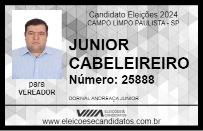 Candidato JUNIOR CABELEIREIRO 2024 - CAMPO LIMPO PAULISTA - Eleições