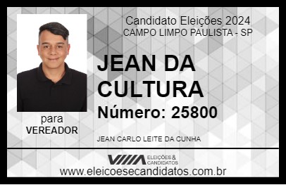 Candidato JEAN DA CULTURA 2024 - CAMPO LIMPO PAULISTA - Eleições