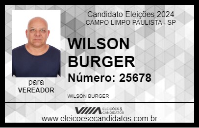 Candidato WILSON BURGER 2024 - CAMPO LIMPO PAULISTA - Eleições