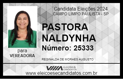 Candidato PASTORA NALDYNHA 2024 - CAMPO LIMPO PAULISTA - Eleições