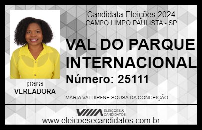 Candidato VAL DO PARQUE INTERNACIONAL 2024 - CAMPO LIMPO PAULISTA - Eleições