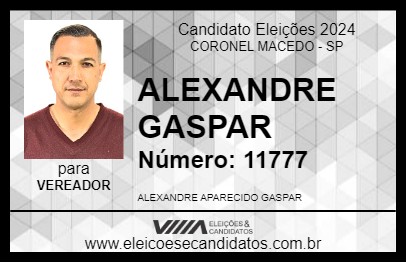 Candidato ALEXANDRE GASPAR 2024 - CORONEL MACEDO - Eleições