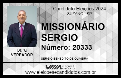 Candidato MISSIONÁRIO SERGIO 2024 - SUZANO - Eleições