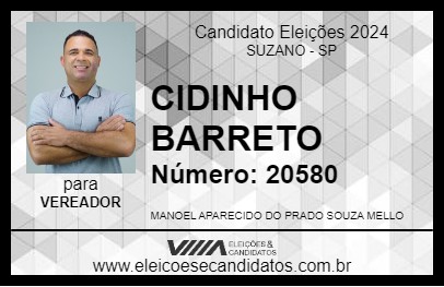 Candidato CIDINHO BARRETO 2024 - SUZANO - Eleições