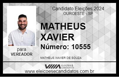 Candidato MATHEUS XAVIER 2024 - OUROESTE - Eleições