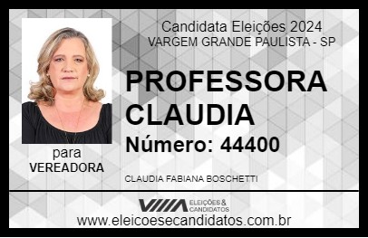 Candidato PROFESSORA CLAUDIA 2024 - VARGEM GRANDE PAULISTA - Eleições