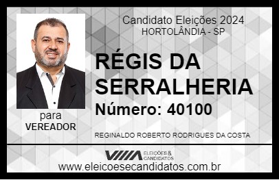 Candidato RÉGIS DA SERRALHERIA 2024 - HORTOLÂNDIA - Eleições