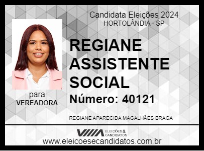 Candidato REGIANE ASSISTENTE SOCIAL 2024 - HORTOLÂNDIA - Eleições