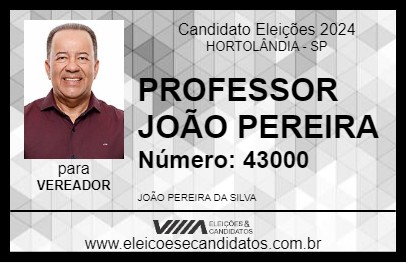 Candidato PROFESSOR JOÃO PEREIRA 2024 - HORTOLÂNDIA - Eleições