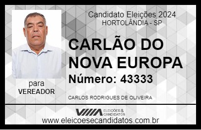 Candidato CARLÃO DO NOVA EUROPA 2024 - HORTOLÂNDIA - Eleições