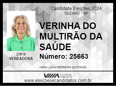 Candidato VERINHA DO MULTIRÃO DA SAÚDE 2024 - SUZANO - Eleições