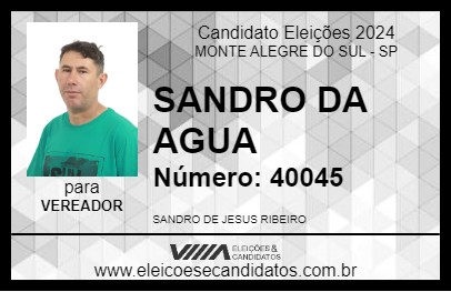 Candidato SANDRO DA AGUA 2024 - MONTE ALEGRE DO SUL - Eleições