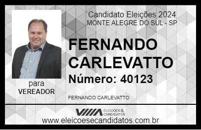 Candidato FERNANDO CARLEVATTO 2024 - MONTE ALEGRE DO SUL - Eleições