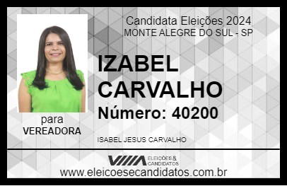 Candidato IZABEL CARVALHO 2024 - MONTE ALEGRE DO SUL - Eleições