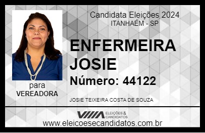 Candidato ENFERMEIRA JOSIE 2024 - ITANHAÉM - Eleições