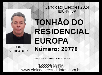 Candidato TONHÃO DO RESIDENCIAL EUROPA 2024 - IBIÚNA - Eleições