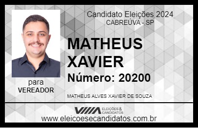 Candidato MATHEUS XAVIER 2024 - CABREÚVA - Eleições