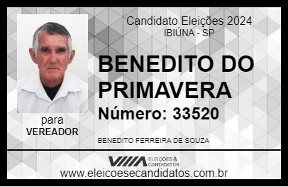 Candidato BENEDITO DO PRIMAVERA 2024 - IBIÚNA - Eleições