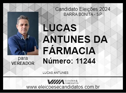 Candidato LUCAS ANTUNES DA FÁRMACIA 2024 - BARRA BONITA - Eleições