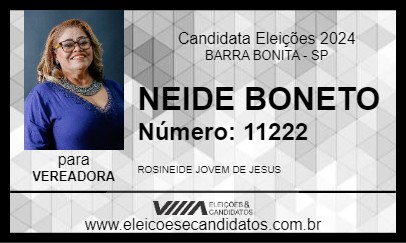 Candidato NEIDE BONETO 2024 - BARRA BONITA - Eleições