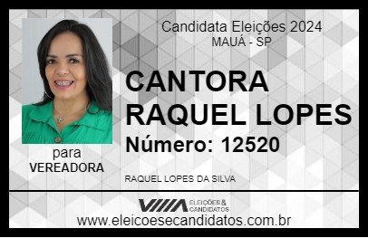 Candidato CANTORA RAQUEL LOPES 2024 - MAUÁ - Eleições