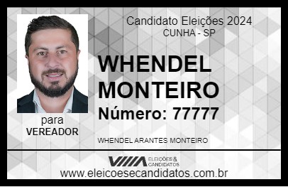 Candidato WHENDEL MONTEIRO 2024 - CUNHA - Eleições