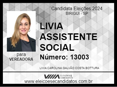 Candidato LIVIA ASSISTENTE SOCIAL 2024 - BIRIGUI - Eleições